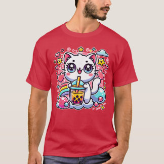 Camiseta Regalo de Anime Kawaii Neko Cute Cat Bobaea Bubble