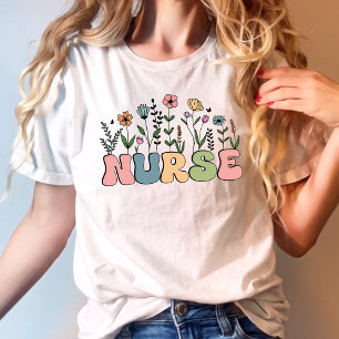 Camiseta Regalo de Boho Floral Groovy para una enfermera
