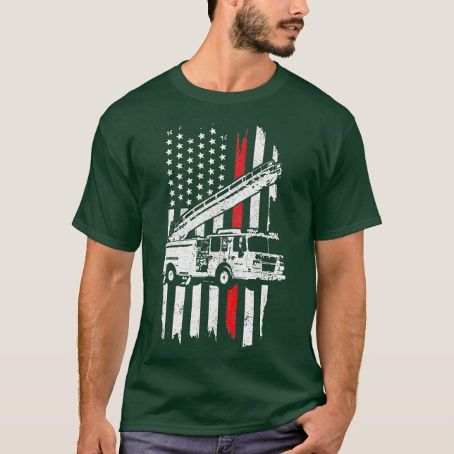Camiseta Regalo de bombero patriótico fuego delgado de la l (Anverso)