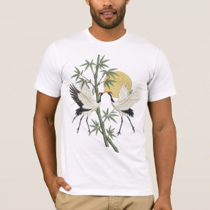 Camiseta Regalo de bordado de grulla japonesa con bambú al