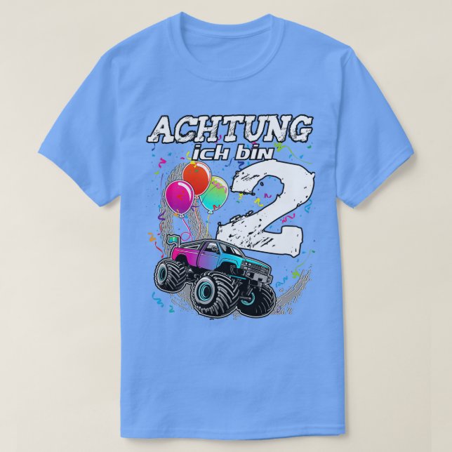 Camiseta regalo de camión monstruo de 2 años de segundo cum (Diseño del anverso)