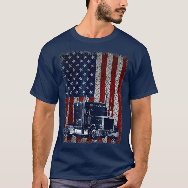 Camiseta Regalo de camionero con bandera estadounidense (Anverso)
