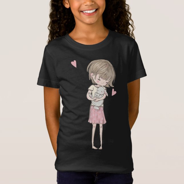 Camiseta Regalo de conejo|Pequeña y conejita rosada (Anverso)