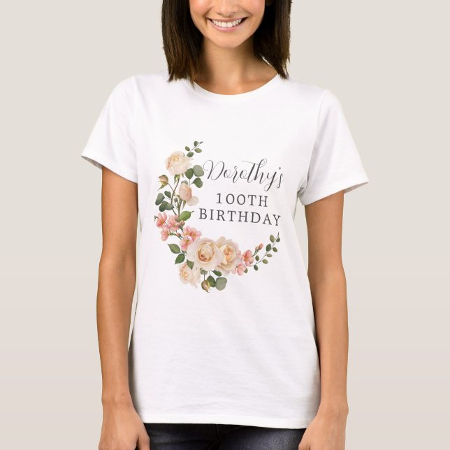 Camiseta Regalo de cumpleaños 100 de Floral blanca de marfi (Anverso)