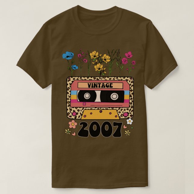 Camiseta Regalo de cumpleaños 2007 Flor de época (Diseño del anverso)