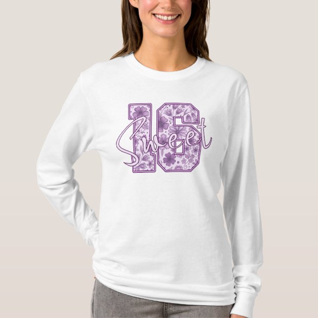 Camiseta Regalo de cumpleaños número 16 con flores de lavan (Anverso)