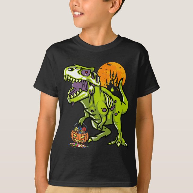 Camiseta Regalo de dinosaurios zombis de Halloween para niñ (Anverso)