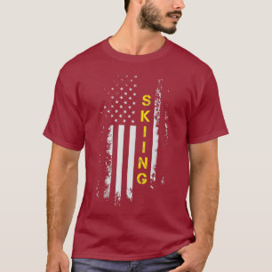 Camiseta Regalo de esquiador de bandera estadounidense con 