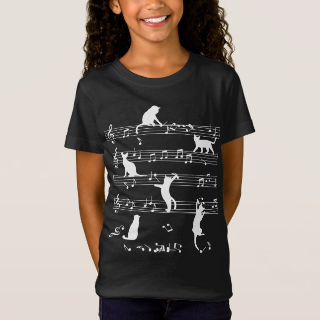 Camiseta Regalo De Gato Y Música, Música De Notas De Juego  (Anverso)