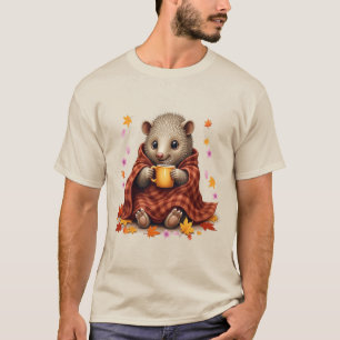 Camiseta Regalo de Manta de Pangolín con Café y Flor de Cer