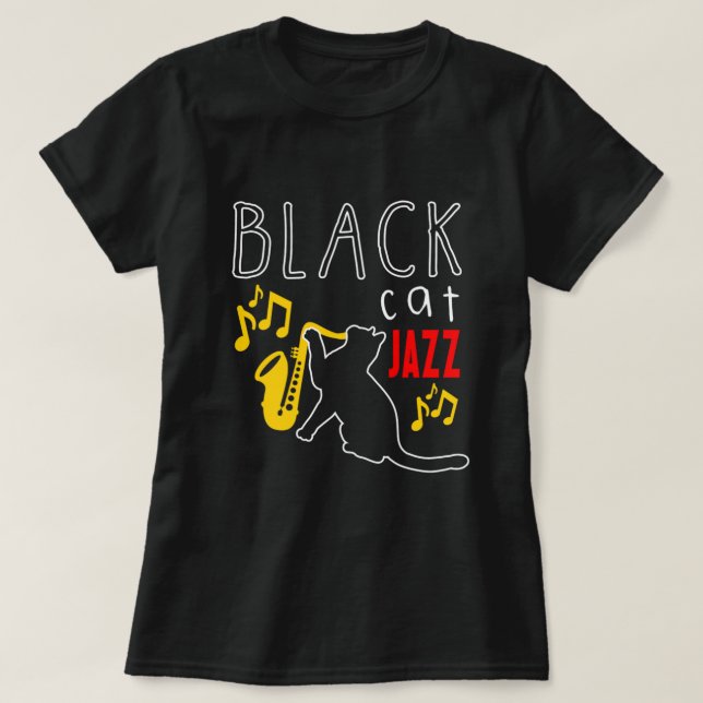 Camiseta Regalo de Mascota de músico saxofón de gato negro  (Diseño del anverso)