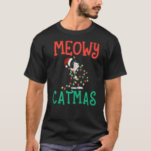 Camiseta regalo de navidad meowu gato con luz de navidad