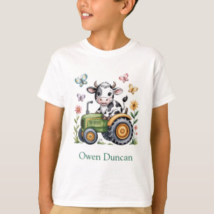 Camiseta Regalo de niño vaca linda en tractor