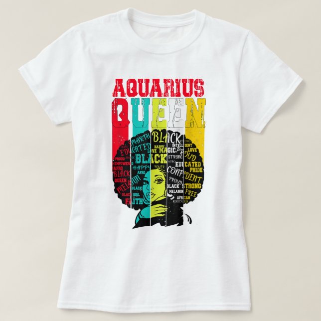 Camiseta Regalo de pelo afro de mujeres negras AQUARIUS Rei (Diseño del anverso)