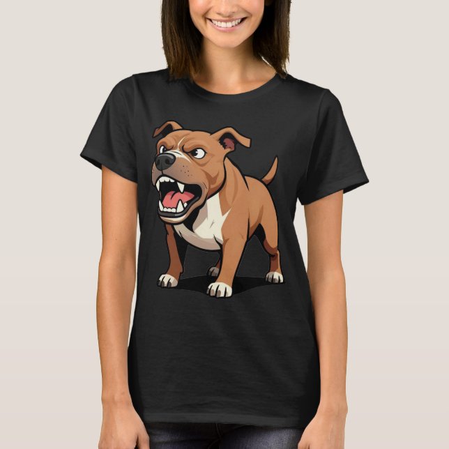 Camiseta Regalo de perro de dibujos animados Pitbull marrón (Anverso)