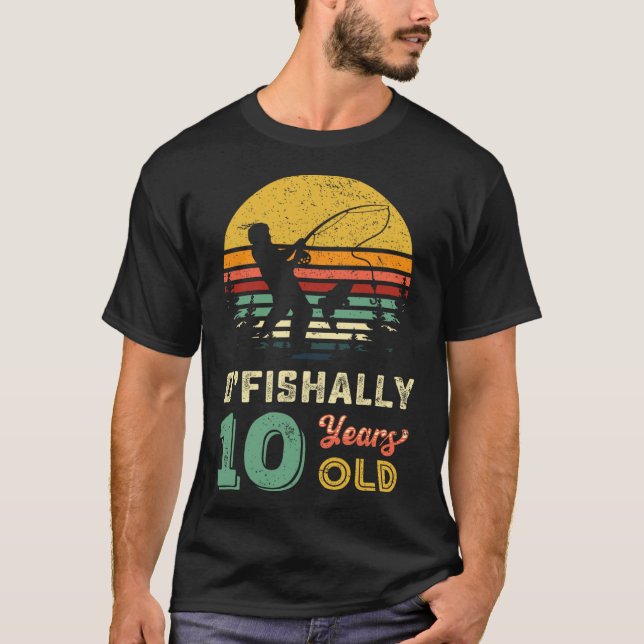 Camiseta Regalo de pesca de 10 años de antigüedad 10 Yo 10  (Anverso)