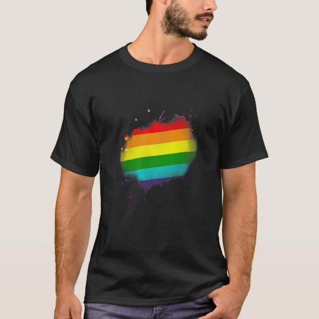 Camiseta Regalo de pintura de salpicaduras de arcoíris LGBT (Anverso)