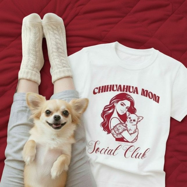Camiseta Regalo de propietario de perros de la línea de art (Chihuahua Mom Social Club Line Art Dog Owner Gift T-Shirt.)