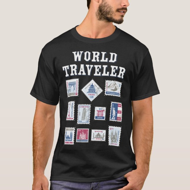 Camiseta Regalo de sello de viaje mundial para viajantes ho (Anverso)