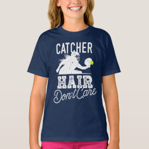 Camiseta Regalo de softball para niñas Catcher Hair Don't C