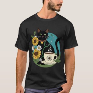 Camiseta Regalo de taza de café estetoscopio gato negro