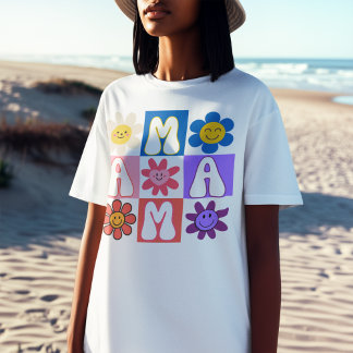 Camiseta Regalo del Día de la Madre Floral Retro MAMA Daisy