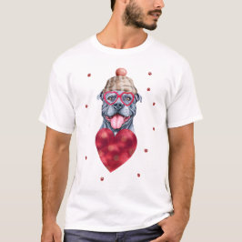 Camiseta Regalo del Día de San Valentín Perro Pitbull Gris