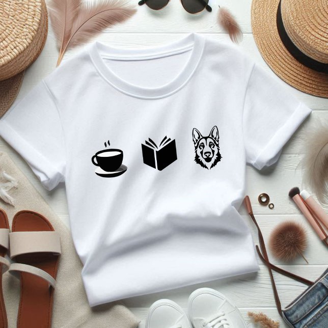 Camiseta Regalo del libro del pastor alemán para el perro (german shepherd, book, coffee, all i need for life)