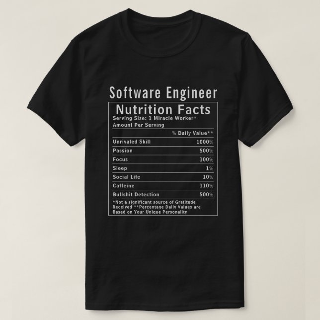 Camiseta Regalo divertido de datos nutricionales para ingen (Diseño del anverso)