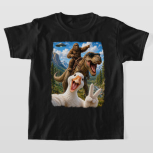 Camiseta Regalo divertido de ganso selfie Bigfoot T Rex OVN