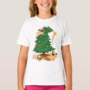 Camiseta Regalo divertido de pug y árbol de Navidad caótico