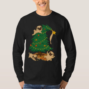 Camiseta Regalo divertido de pug y árbol de Navidad caótico