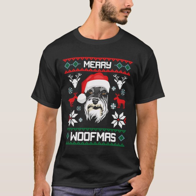 Camiseta Regalo en miniatura de Schnauzer Merry Woofmas por (Anverso)