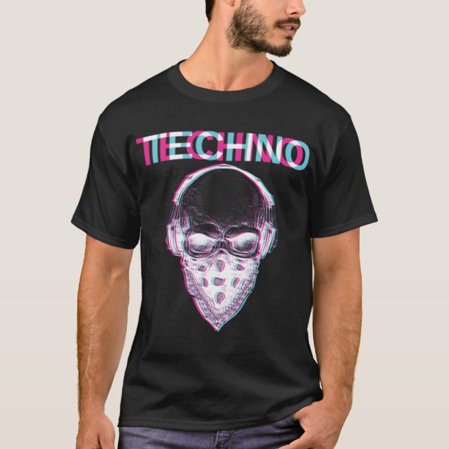 Camiseta regalo estilo duro de Techno Skull Glitch Trippy E (Anverso)