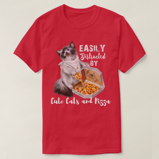 Camiseta Regalo Gracioso Distraído Fácilmente Por Gatos Y P (Diseño del anverso)