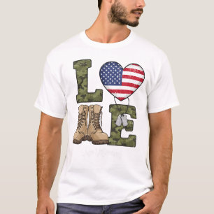 Camiseta Regalo Militar Corazón Bandera Americana Ama a Nue
