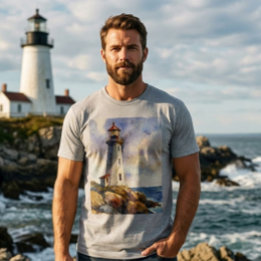 Camiseta Regalo náutico de faro en acuarela para hombres
