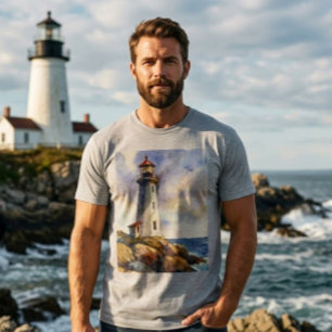 Camiseta Regalo náutico de faro en acuarela para hombres