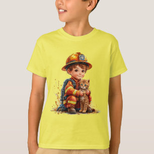Camiseta 👨‍🚒🐱 Regalo para niños Bombero Lindo y Gatito R