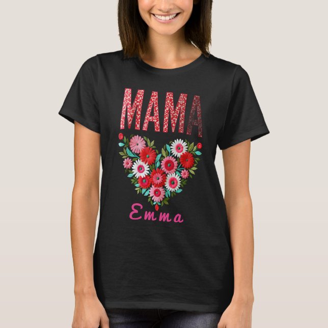 Camiseta Regalo Personalizado Floral Corazón de Mamá (Anverso)