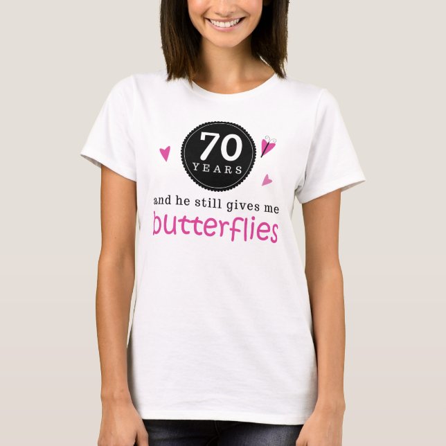 Camiseta Regalo por mariposa en 70 años de Boda (Anverso)