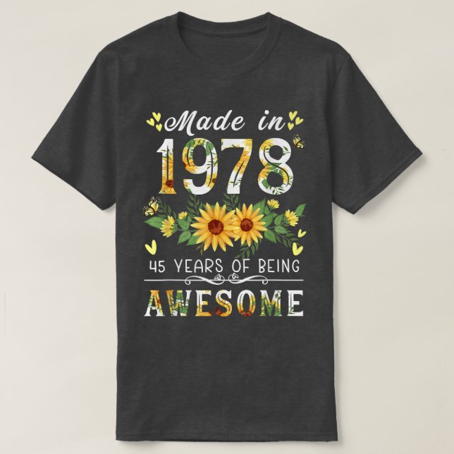 Camiseta Regalos de 45 años de girasol para las mujeres, Fl (Diseño del anverso)