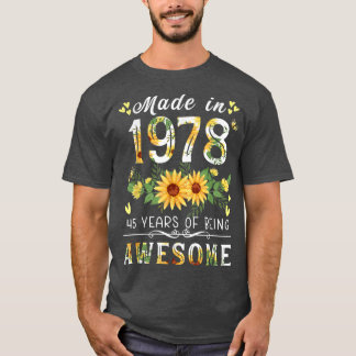 Camiseta Regalos de 45 años de girasol para las mujeres, Fl
