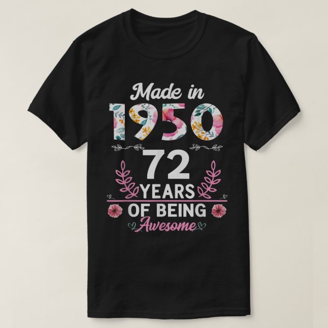 Camiseta Regalos de 72 años 72 nacidos en 1950 (Diseño del anverso)