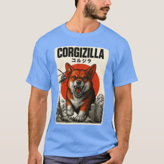 Camiseta Regalos de CorgiZilla Arte Japonés Perro Corgi Lin