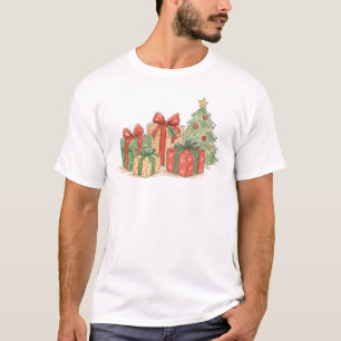 Camiseta Regalos de Navidad apilados con árbol para regalo