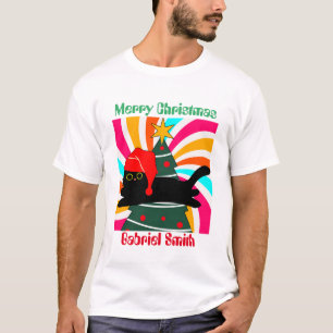 Camiseta regalos de navidades de gatos, nombre personalizad