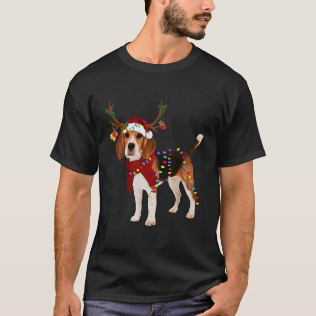 Camiseta Regalos de Navidades de la luz de reno de Santa Be (Anverso)