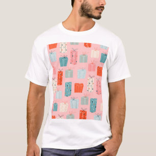 Camiseta regalos de navidades, fondo rosado, patrón vintage