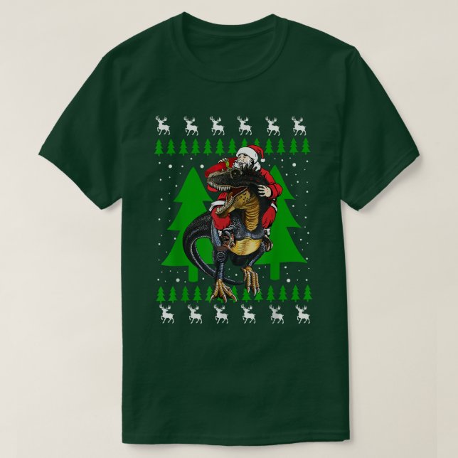 Camiseta Regalos de Santa Riding T Re Dinosaur Dino Ugly Ch (Diseño del anverso)
